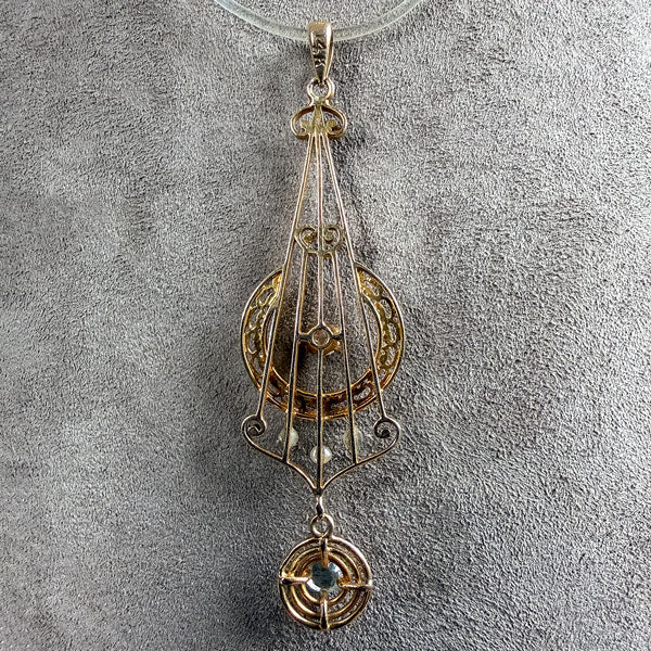 Antique Diamond, Pearl, and Aquamarine Lavalier Necklace, from Doyle & Doyle antique and vintage jewelry boutique 
