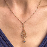 Antique Diamond, Pearl, and Aquamarine Lavalier Necklace, from Doyle & Doyle antique and vintage jewelry boutique 