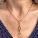 Antique Diamond, Pearl, and Aquamarine Lavalier Necklace, from Doyle & Doyle antique and vintage jewelry boutique 