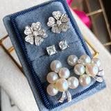 Group of vintage diamond and pearl earrings, from Doyle & Doyle vintage and antique jewelry boutique