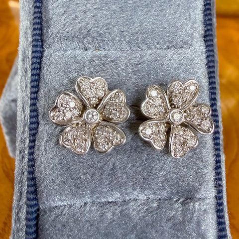 Vintage Diamond Flower Earrings sold by Doyle and Doyle an antique and vintage jewelry boutique