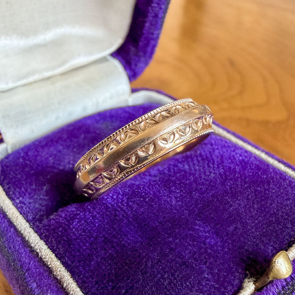 Vintage Patterned Wedding Band sold by Doyle and Doyle an antique and vintage jewelry boutique