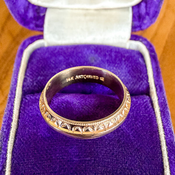 Vintage Patterned Wedding Band sold by Doyle and Doyle an antique and vintage jewelry boutique
