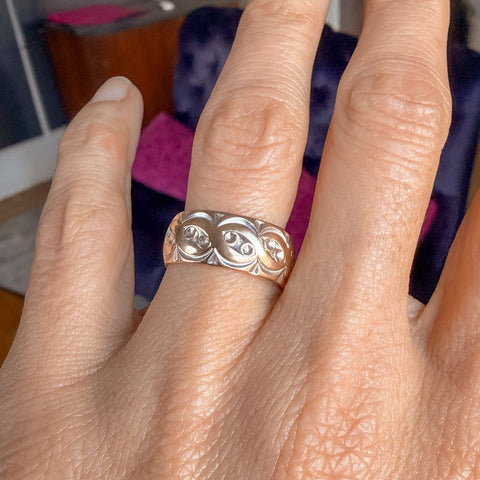 Vintage Patterned Wide Wedding Band sold by Doyle and Doyle an antique and vintage jewelry boutique