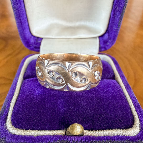Vintage Patterned Wide Wedding Band sold by Doyle and Doyle an antique and vintage jewelry boutique