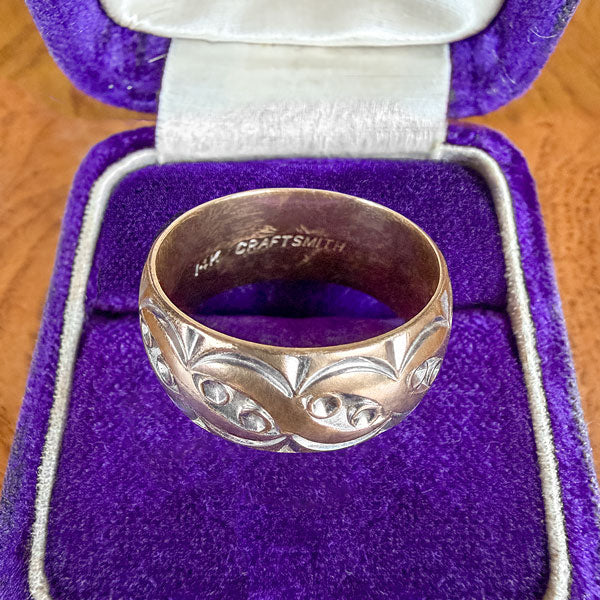 Vintage Patterned Wide Wedding Band sold by Doyle and Doyle an antique and vintage jewelry boutique