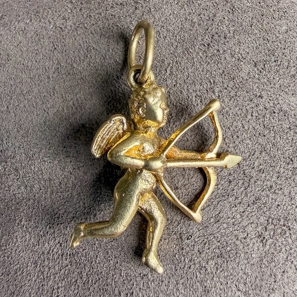 Vintage Gold Cupid Pendant Charm, sold by Doyle & Doyle antique and vintage jewelry boutique