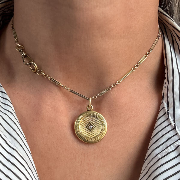 Antique Diamond Locket & Watch Chain sold by Doyle and Doyle an antique and vintage jewelry boutique