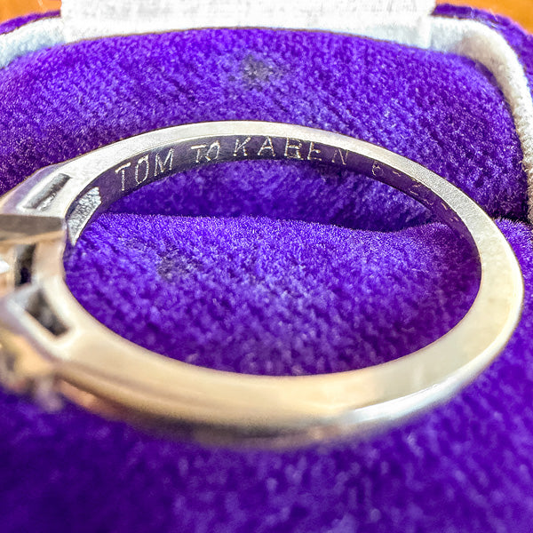 Vintage contoured wedding band set with tapered baguette diamonds, sold by Doyle & Doyle antique and vintage jewelry boutique