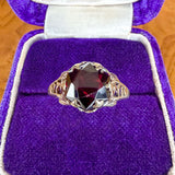Vintage Gold Filigree Garnet Ring, sold by Doyle & Doyle antique and vintage jewelry boutique
