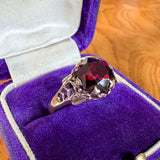 Vintage Gold Filigree Garnet Ring, sold by Doyle & Doyle antique and vintage jewelry boutique