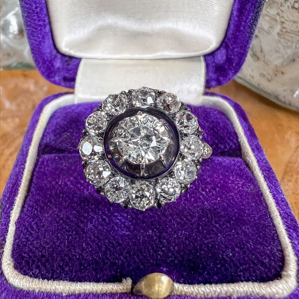 Georgian Diamond Cluster Ring. Old Euro 0.82ct sold by Doyle and Doyle an antique and vintage jewelry boutique
