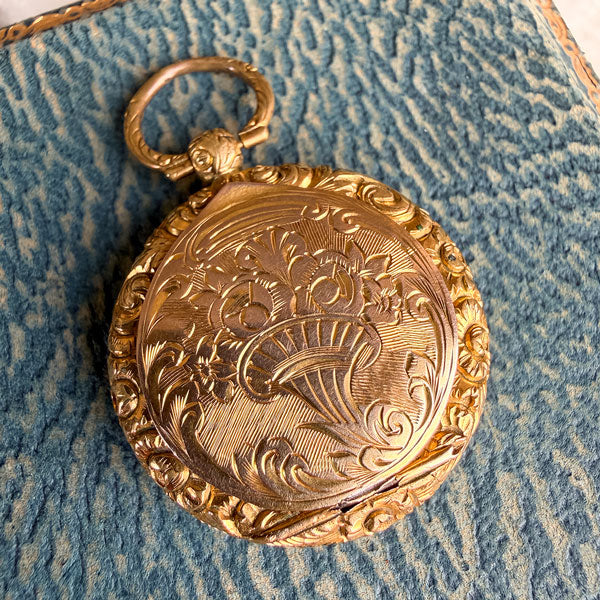 Antique Gold Engraved Vinaigrette Locket Pendant, sold by Doyle & Doyle antique and vintage jewelry boutique