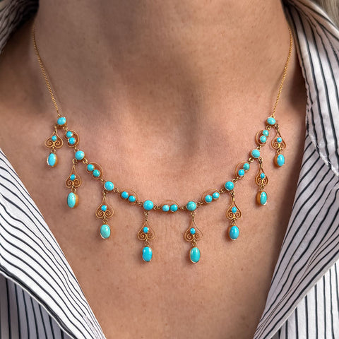 Victorian Turquoise Fringe Necklace sold by Doyle and Doyle an antique and vintage jewelry boutique