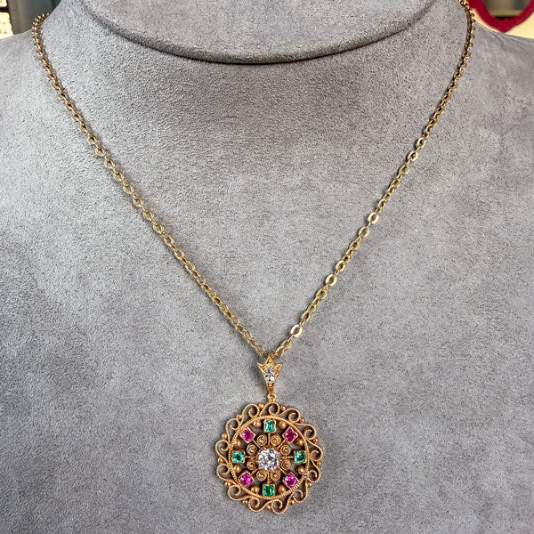 Antique Victorian Diamond, Ruby & Emerald Pendant sold by Doyle and Doyle an antique and vintage jewelry boutique