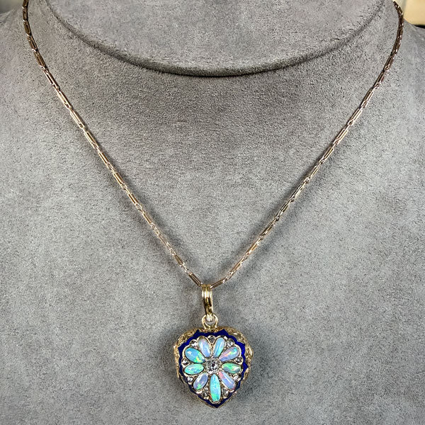 Victorian Diamond, Opal, & Enamel Heart Locket, from Doyle & Doyle antique and vintage jewelry boutique
