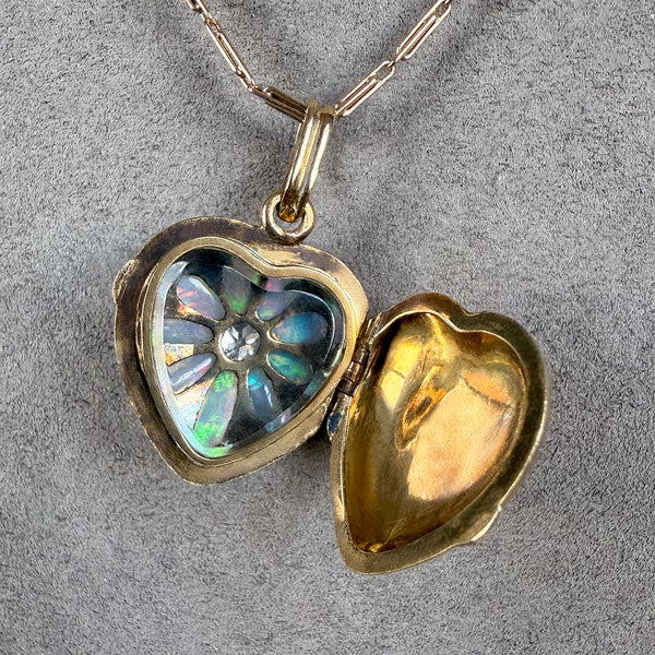 Victorian Diamond, Opal, & Enamel Heart Locket, from Doyle & Doyle antique and vintage jewelry boutique