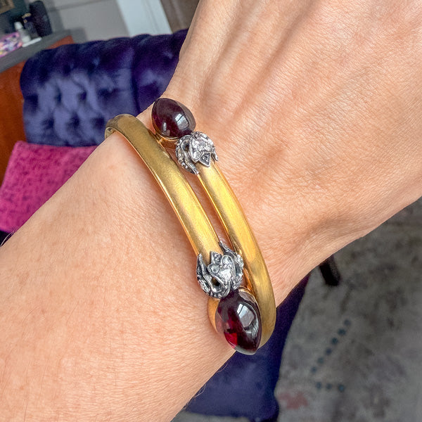 Edwardian Garnet & Rose Cut Diamond Bracelet sold by Doyle and Doyle an antique and vintage jewelry boutique