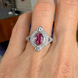 Vintage Cushion Ruby & Diamond Ring sold by Doyle and Doyle an antique and vintage jewelry boutique