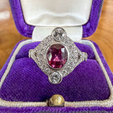 Vintage Cushion Ruby & Diamond Ring sold by Doyle and Doyle an antique and vintage jewelry boutique