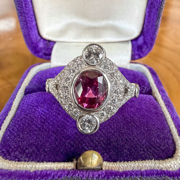 Vintage Cushion Ruby & Diamond Ring sold by Doyle and Doyle an antique and vintage jewelry boutique