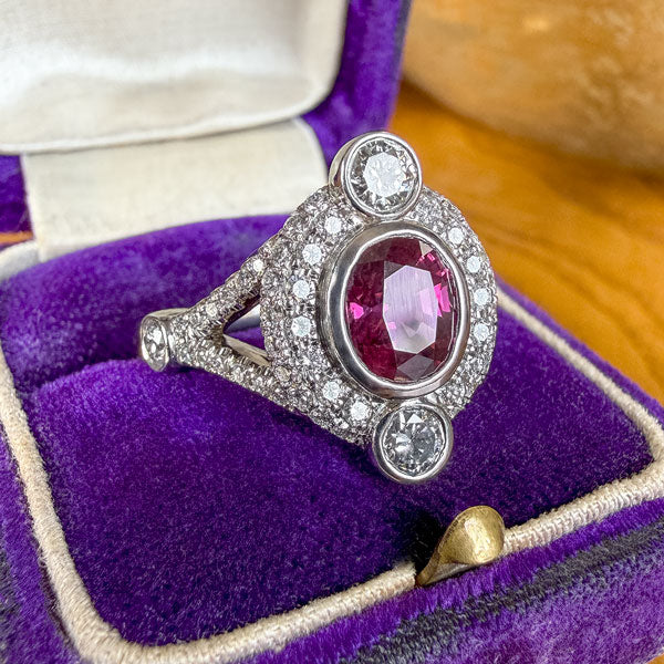 Vintage Cushion Ruby & Diamond Ring sold by Doyle and Doyle an antique and vintage jewelry boutique