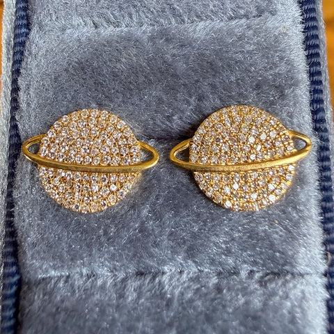 Diamond Saturn Planet Earrings sold by Doyle and Doyle an antique and vintage jewelry boutique