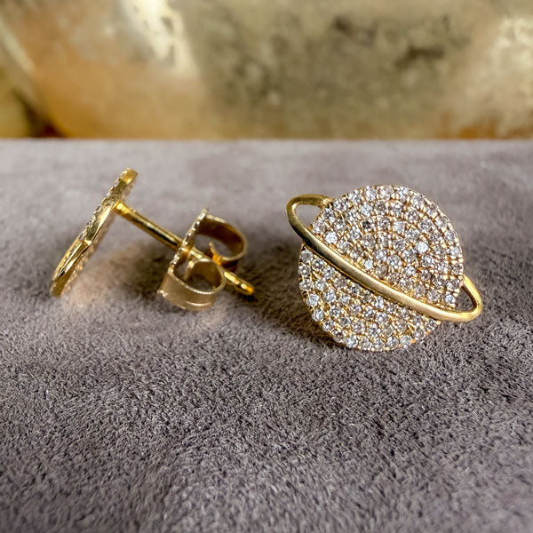 Diamond Saturn Planet Earrings sold by Doyle and Doyle an antique and vintage jewelry boutique