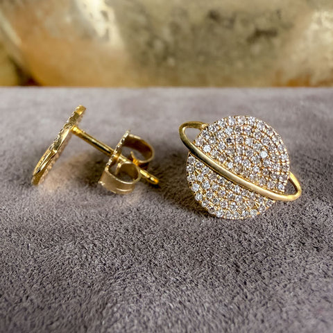 Diamond Saturn Planet Earrings sold by Doyle and Doyle an antique and vintage jewelry boutique