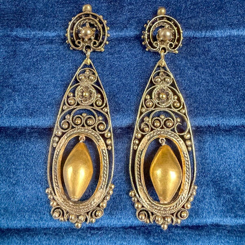 Antique Openwork Gold Drop Earrings sold by Doyle & Doyle an antique and vintage jewelry boutique