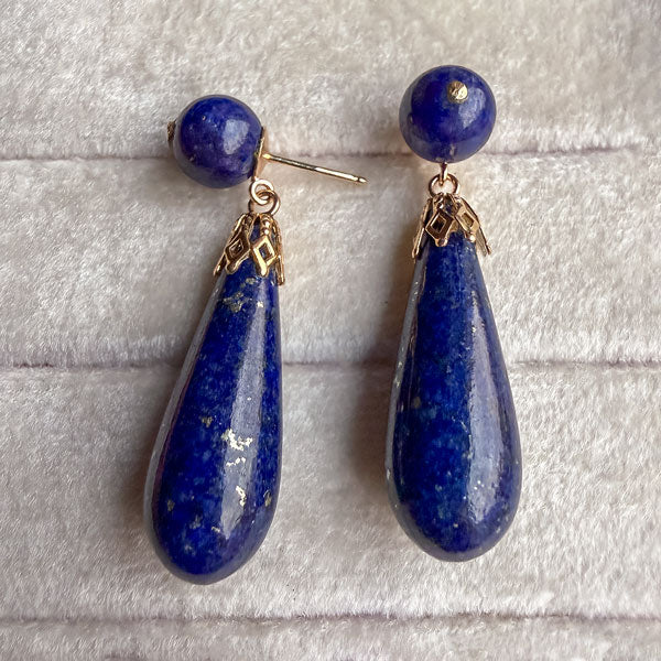 Vintage Lapis Drop Earrings sold by Doyle and Doyle an antique and vintage jewelry boutique