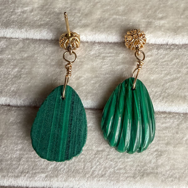 Vintage Malachite Gold Drop Earrings, from Doyle & Doyle antique and vintage jewelry boutique