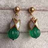 Vintage Green Onyx & White Enamel Drop Earrings sold by Doyle and Doyle an antique and vintage jewelry boutique