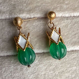 Vintage Green Onyx & White Enamel Drop Earrings sold by Doyle and Doyle an antique and vintage jewelry boutique