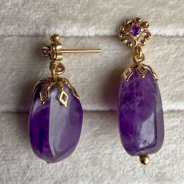 Vintage Tumbled Amethyst Drop Earrings, sold by Doyle & Doyle antique and vintage jewelry boutique