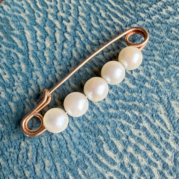 Vintage Pearl Safety Pin sold by Doyle and Doyle an antique and vintage jewelry boutique