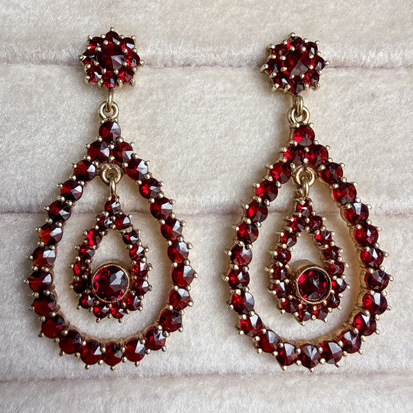 Vintage Bohemian Garnet Drop Earrings sold by Doyle and Doyle an antique and vintage jewelry boutique