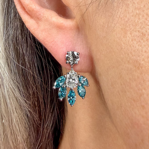 Vintage White & Treated Blue Diamond Drop Earrings sold by Doyle and Doyle an antique and vintage jewelry boutique