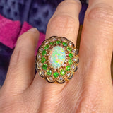 Vintage Victorian Revival Opal and Tsavorite Garnet Ring, sold by Doyle & Doyle antique and vintage jewelry boutique