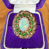 Vintage Victorian Revival Opal and Tsavorite Garnet Ring, sold by Doyle & Doyle antique and vintage jewelry boutique
