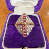 Vintage Diamond & Ruby Pyramid Ring in gold, sold by Doyle & Doyle antique and vintage jewelry boutique
