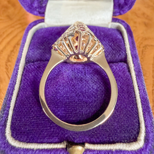 Vintage Diamond & Ruby Pyramid Ring in gold, sold by Doyle & Doyle antique and vintage jewelry boutique