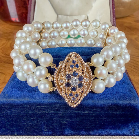 Vintage Double Strand Pearl Bracelet sold by Doyle and Doyle an antique and vintage jewelry boutique