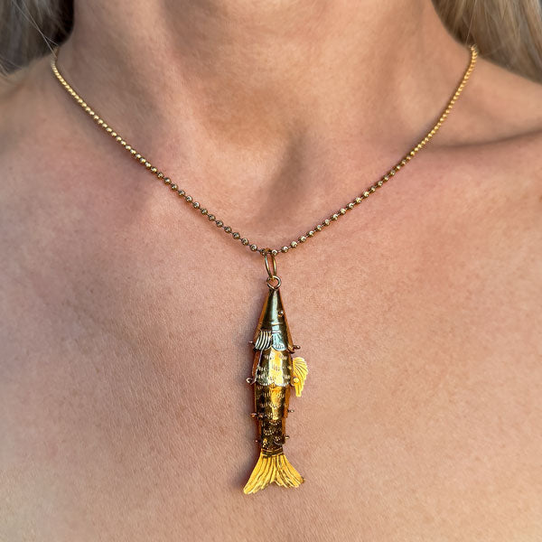 Vintage Gold Articulated Fish Pendant, sold by Doyle & Doyle antique and vintage jewelry boutique