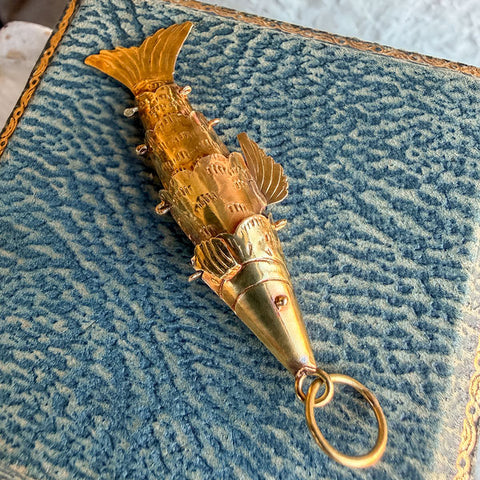 Vintage Gold Articulated Fish Pendant, sold by Doyle & Doyle antique and vintage jewelry boutique