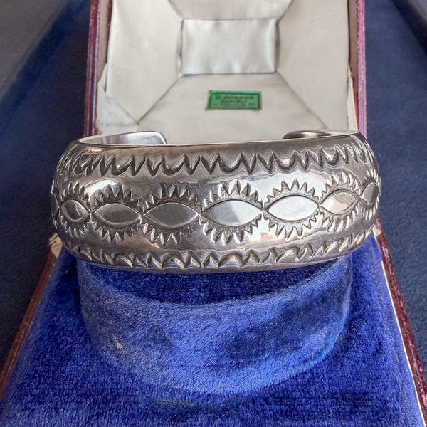 Vintage Silver Navajo W. Tahe Cuff Bracelet, sold by Doyle & Doyle an antique and vintage jewelry boutique