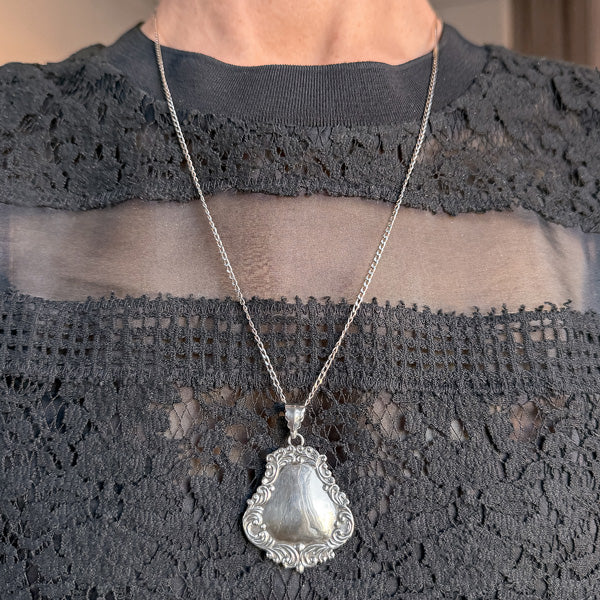 Silver Medallion Pendant Necklace sold by Doyle and Doyle an antique and vintage jewelry boutique