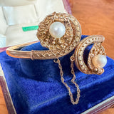 Vintage Gold Pearl & Shell Crossover Bracelet, sold by Doyle & Doyle antique and vintage jewelry boutique