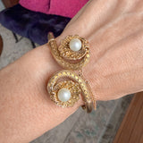 Vintage Gold Pearl & Shell Crossover Bracelet, sold by Doyle & Doyle antique and vintage jewelry boutique