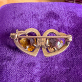 Antique Citrine & Half Pearl Double Heart Pin sold by Doyle and Doyle an antique and vintage jewelry boutique
